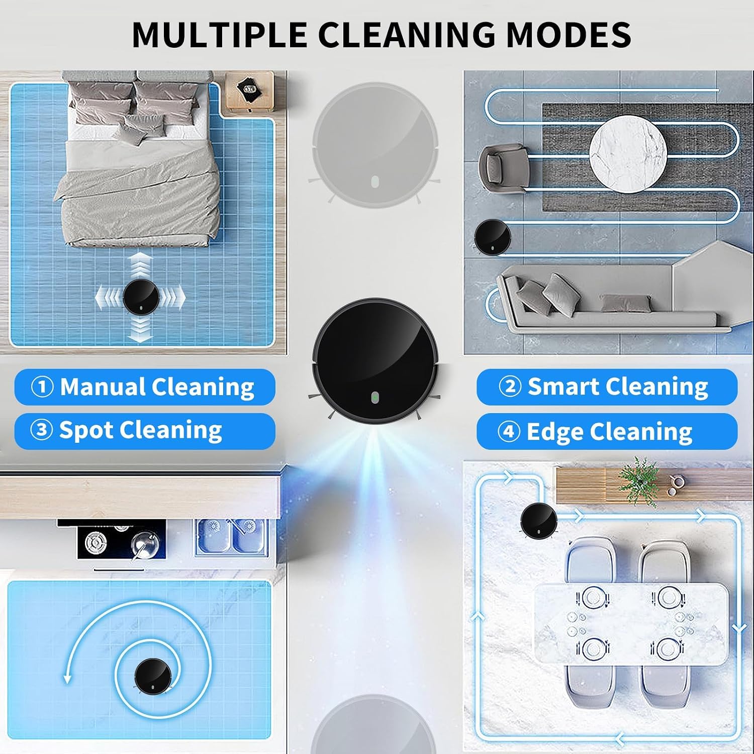 Robot Vacuum and Mop Combo, 5000 Pa Robotic Vacuum Cleaner, 120 Min Max, Super Thin, Quiet, App & Remote Control, Ideal for Hard Floor, Hair, Pet Fur, Self-Charge(G100)