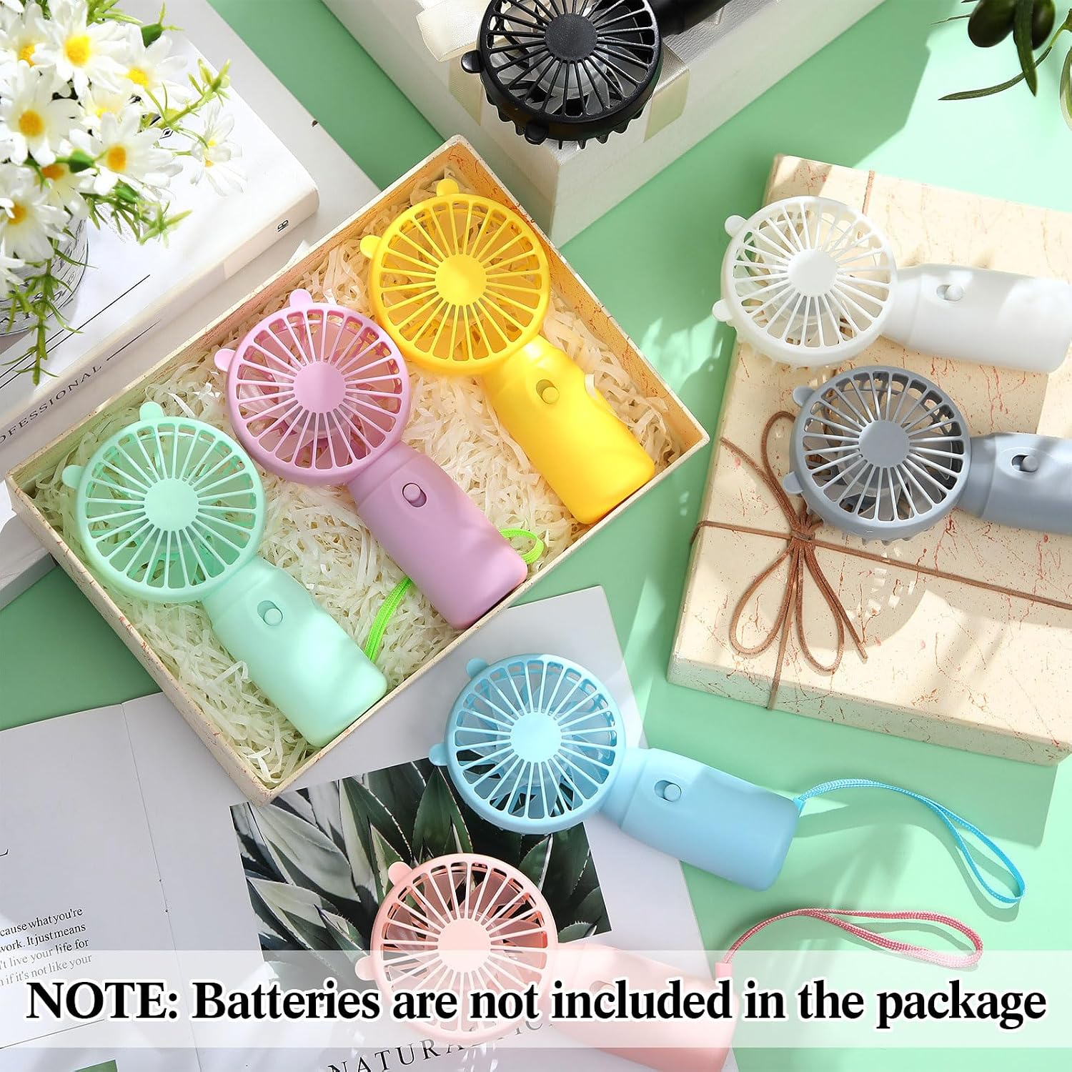 Glooglitter 80 Pcs Mini Portable Fans Bulk Handheld Battery Operated Fan with Lanyard for Makeup Eyelash, Cooling Lightweight Pocket Personal Fans for Indoor Outdoor Travel Use (8 Mixed Colors)
