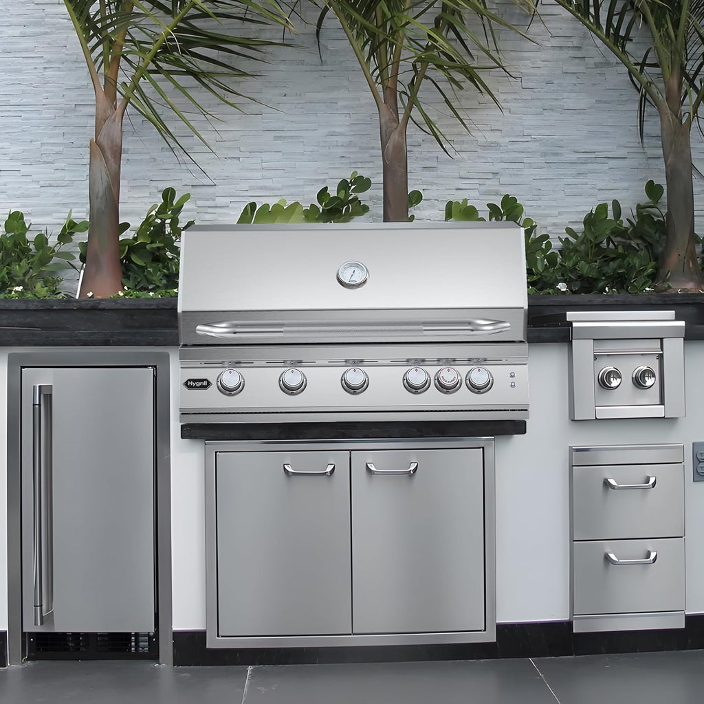 Hygrill Premium XTR 40-Inch Built In Grill, Stainless Steel 5-Burner Grill Head for Outdoor Kitchen with Rear Infrared Burner and LED Lights, Liquid Propane