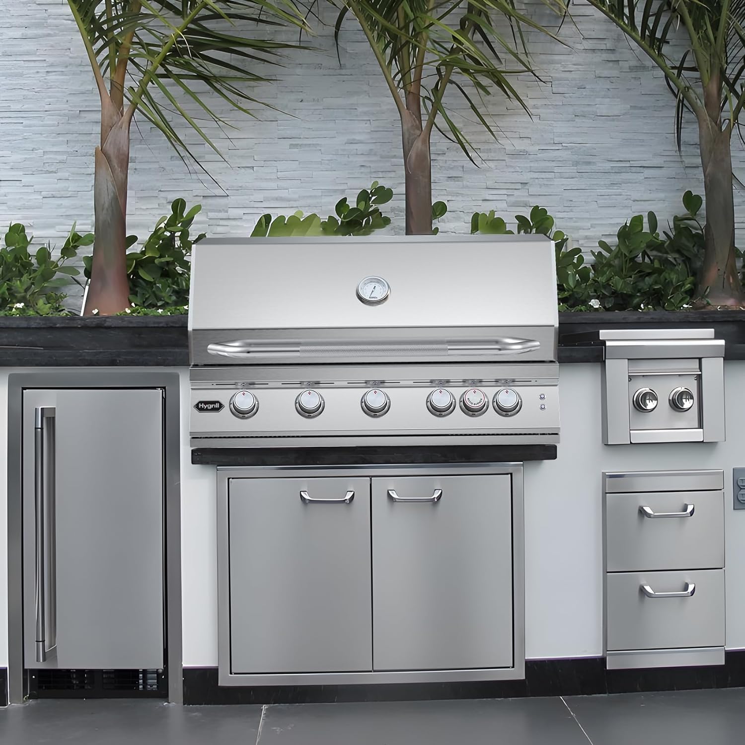 Hygrill Premium XTR 40-Inch Built In Grill, Stainless Steel 5-Burner Grill Head for Outdoor Kitchen with Rear Infrared Burner and LED Lights, Liquid Propane
