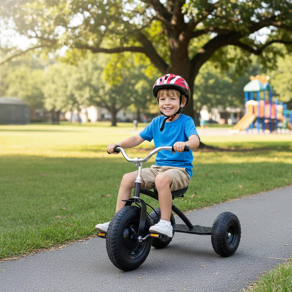 Gener8 Deluxe Tricycle for Kids Durable Steel Frame Inflatable Rubber Tires Adjustable Seat Perfect for Toddlers Ages 3-7 Black Promotes Balance Coordination & Independence