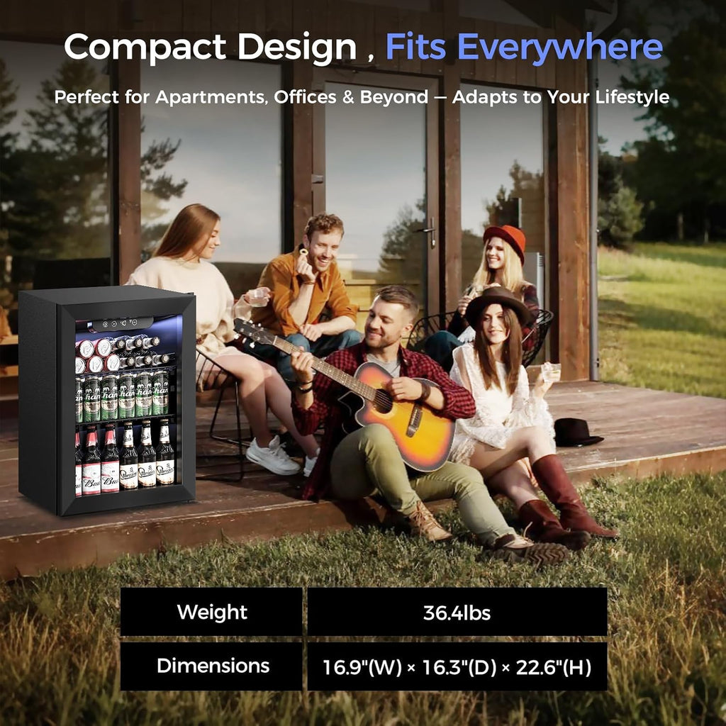 Feelfunn Beverage Refrigerator Cooler - 16 Bottle 68 Can Mini Fridge with Glass Door, Soda Wine Beer Drink Fridge - Small Refrigerator for Office Home Bedroom Dorm Bar, 1.7 Cu.Ft, Black
