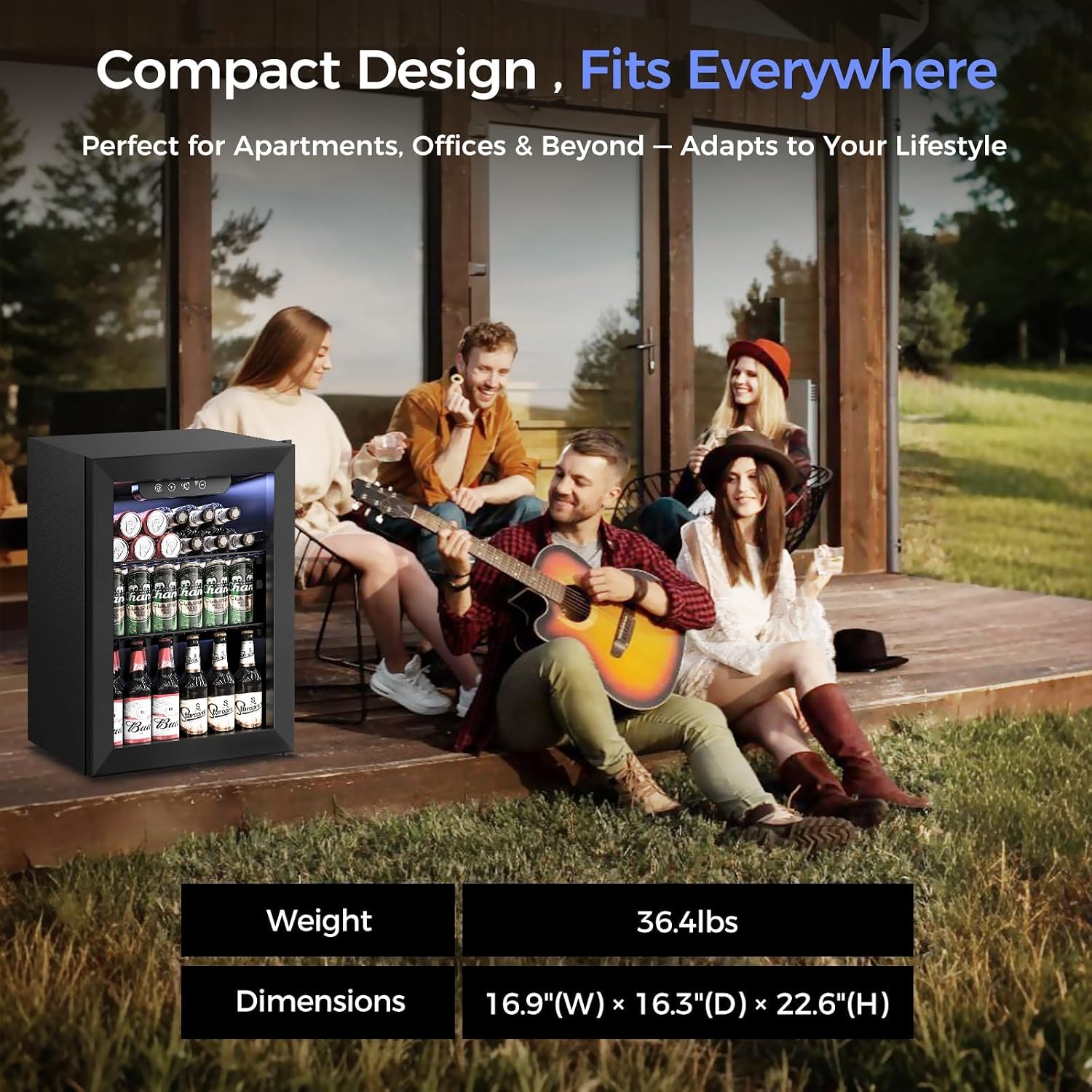 Feelfunn Beverage Refrigerator Cooler - 16 Bottle 68 Can Mini Fridge with Glass Door, Soda Wine Beer Drink Fridge - Small Refrigerator for Office Home Bedroom Dorm Bar, 1.7 Cu.Ft, Black