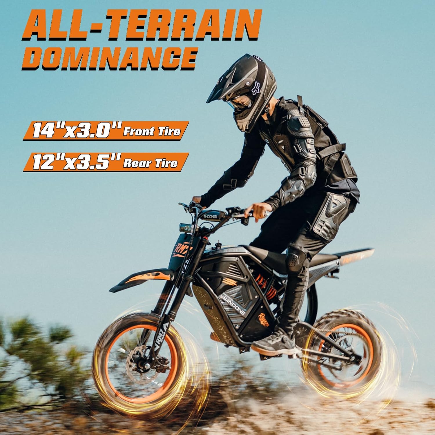 Windone RM7 Electric Dirt Bike for Teens & Adults, 48V 22.5Ah, 37MPH & 45-Mile Electric Motorcycle, 2200W Ebike, 14'/12' Off-Road Tire E-Bike, Dual Hydraulic Brakes, Full Suspension, Fit Age 13+