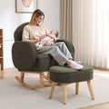 HCHAIRH Rocking Chair with Ottoman, Upholstered Glider Rocker with High Backrest and Side Pocket, Rocking Accent Armchair with Solid Wood Legs for Nursery/Living Room/Bedroom Green