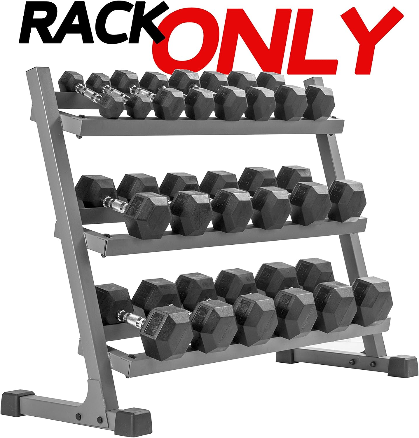 XMARK 3-Tier Dumbbells Weight Storage Rack, Holds 5-50 Pound Hex Dumbbells Weight Set (10 Pairs Capacity), Gray or Black