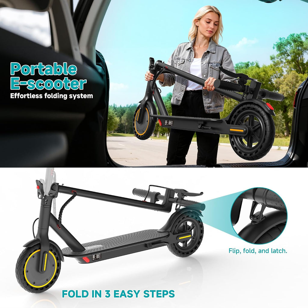 Qlaway Electric Scooter for Adults, 350W/500W Motor, 16-22 Miles Range, 8.5'/10' Solid Tires, Dual Braking & Suspension, Folding Portable Commuting E-Scooter with App