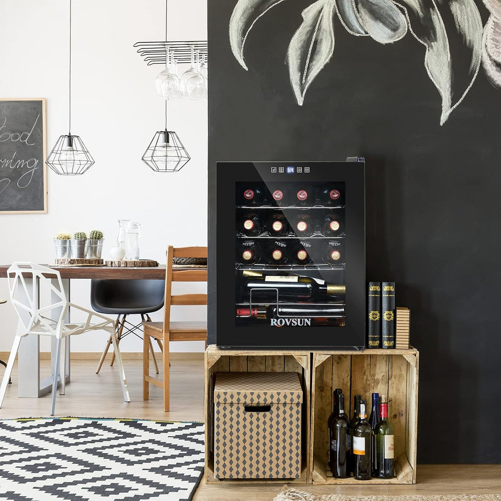 ROVSUN 16 Bottle Wine Cooler Refrigerator, Freestanding Compressor Wine Chiller, Beverage Wine Fridge with Digital Temperature Control & Double-layer Glass Door for Red White Wine, Champagne, Beer