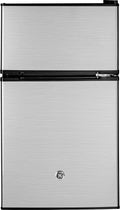 GE Mini Fridge With Freezer | 3.1 Cubic Ft. | Double-Door Design With Glass Shelves, Crisper Drawer & Spacious Freezer | Small Refrigerator Perfect for the Garage, Dorm Room, or Bedroom | Clean Steel