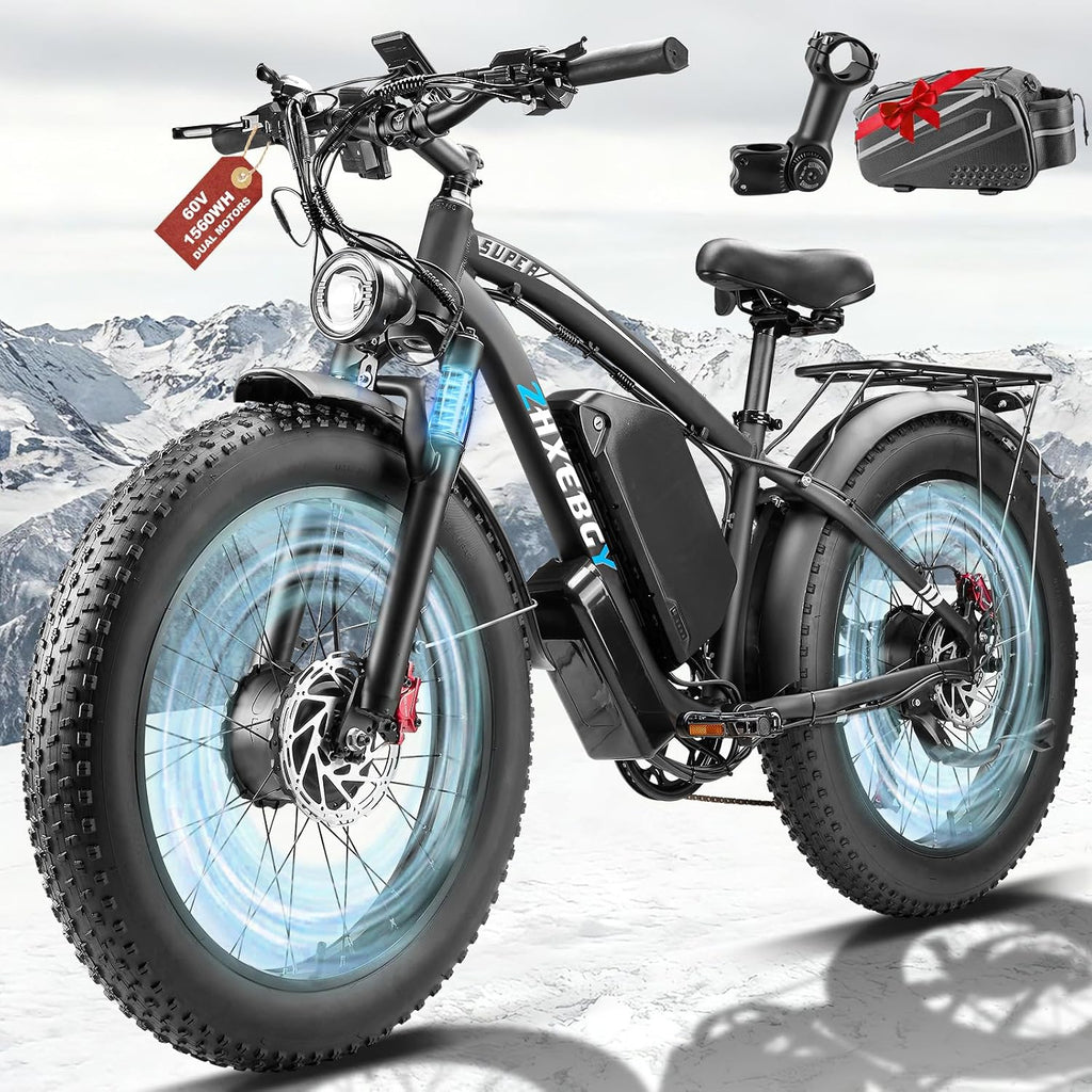 9000W Peak 60V 1560Wh Battery High-Power Dual Motor Ebike, 46MPH 90-100 Miles Long Range, Fat Tire Electric Bike for Adults Men with Hydraulic Disc Brake Electric Bicycle for Off-Road (Black)