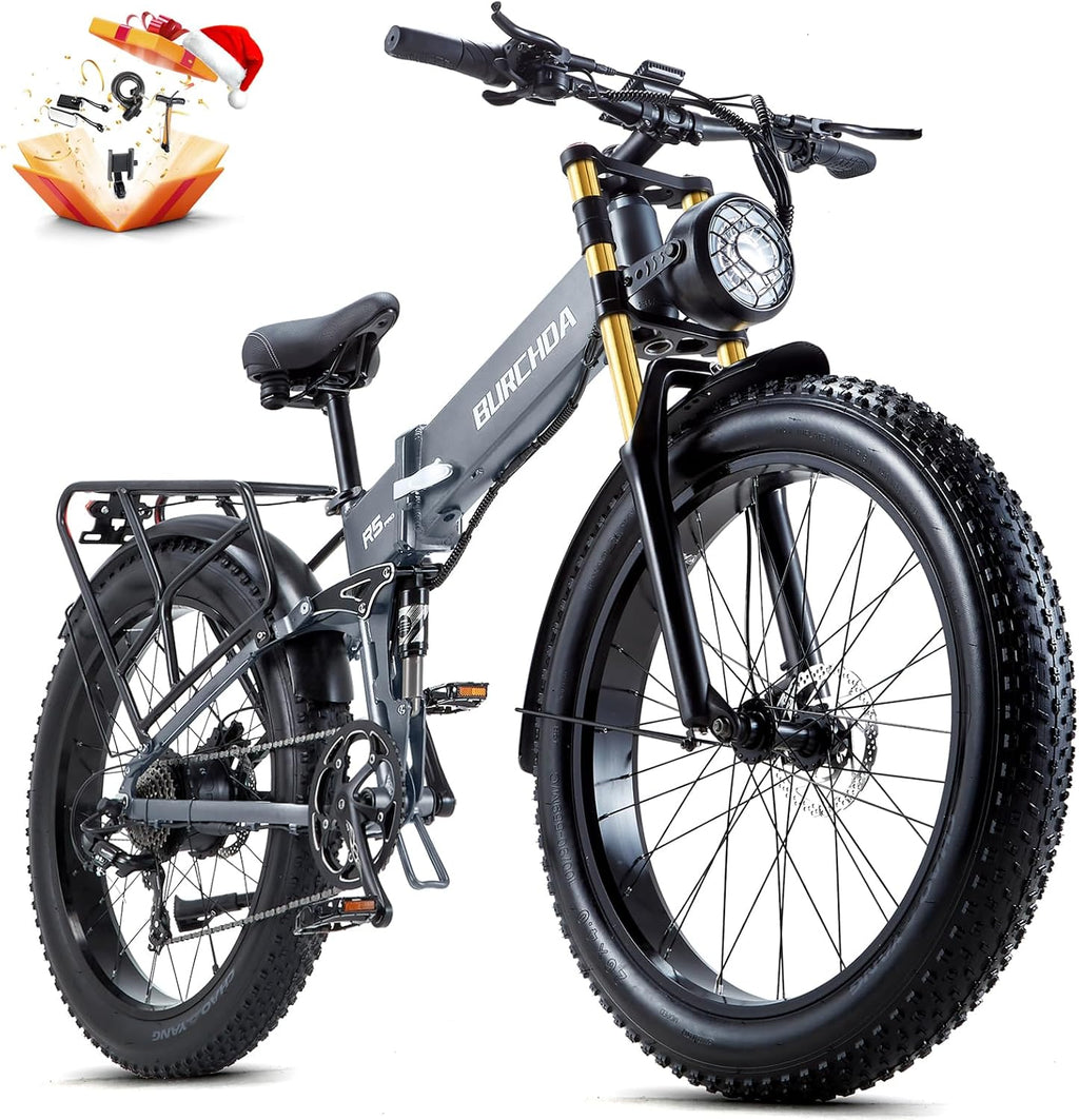 DAMSON Electric Bike for Adults Dual Motor AWD 5000W/3000W/1500W Peak 40MPH/30MPH Dirt Ebike, 52V/48V Max-Output Up to 65/80/120/160 Miles Long Range, 26' Full Suspension Fat Tire Mountains Bicycle