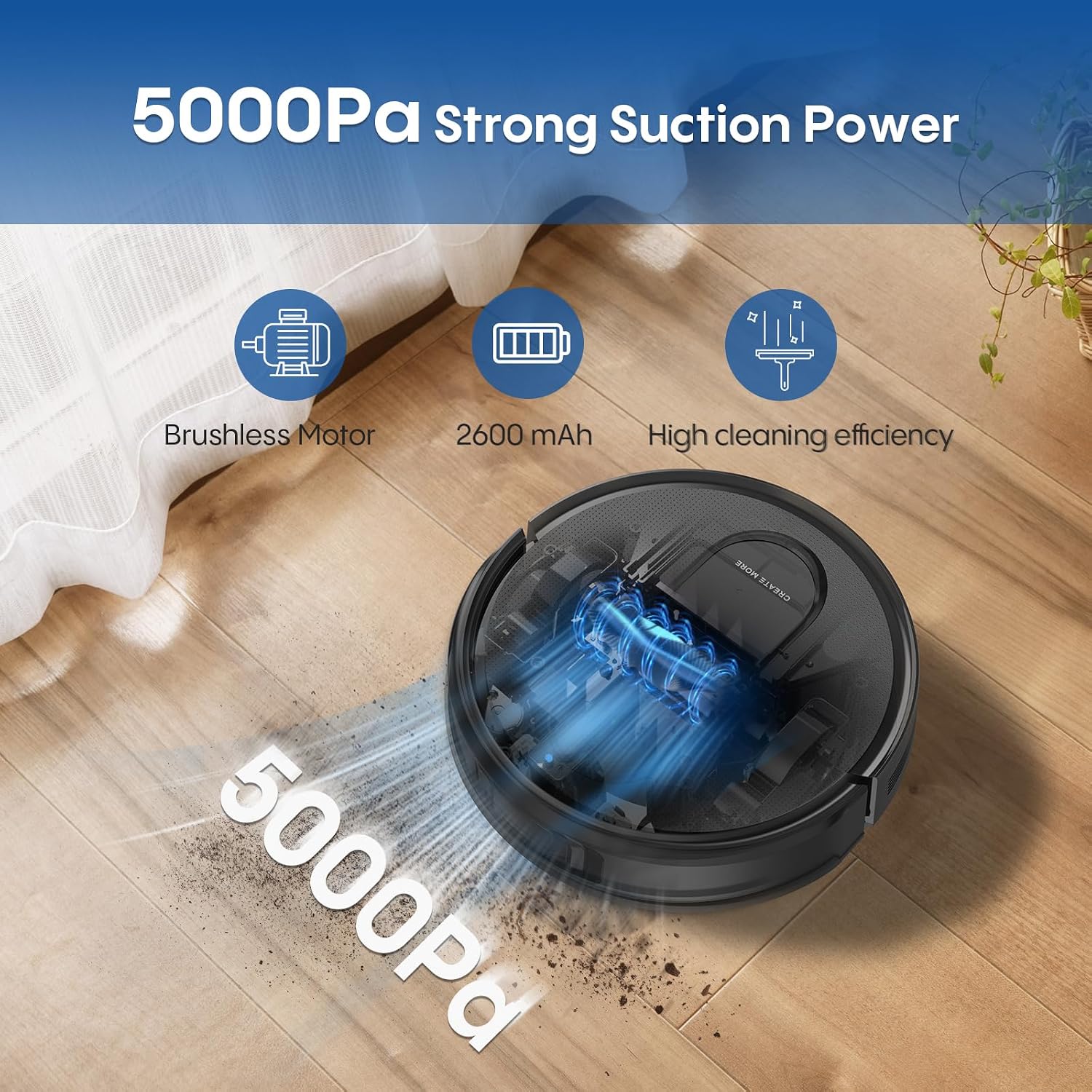 Robot Vacuum and Mop with Mapping, LiDAR Navigation Robotic Vacuums with 5000Pa, Self-Recharging, Wi-Fi/App/Alexa Control,No-Go Zones, Ideal for Pet, Hard Floors, Carpet