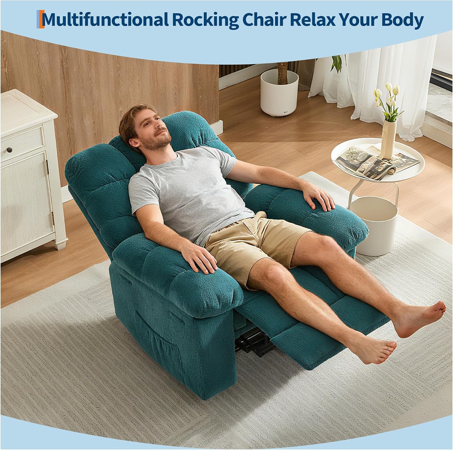 Garvee Manual Recliner Chair,Ergonomic Overstuffed Breathable Fabric Reclining Chair with Side Pockets,q235 Steel Frame Lazy Boy Recliner Single Sofa for Living Room Bedroom
