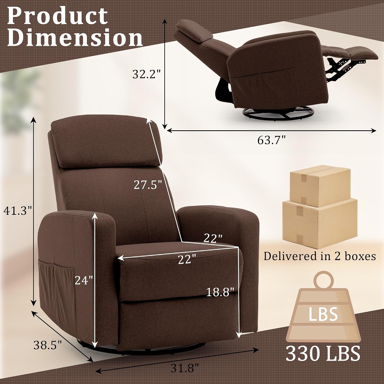 Korser Power Swivel Recliner Chairs for Adults, Electric Glider Rocking Chair Nursery, Glider Recliner Nursery Chair with Classified Side Pocket, Nursery Rocking Chairs with USB and Type-C Ports