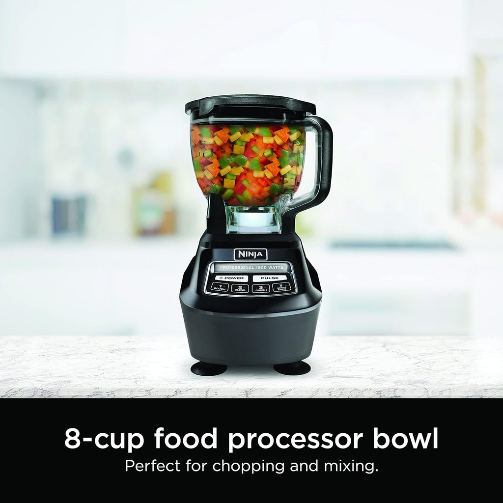 Ninja Kitchen System | All-in-One Food Processor & Blender for Smoothies | Includes Pitcher, Travel Cup, & 8-Cup Bowl | Makes Salsa, Dough, Shakes, & Frozen Drinks | 120 Volts | Black | BL770AMZ