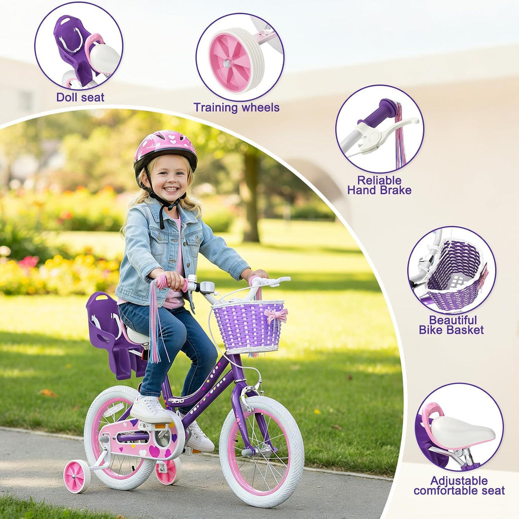 XJD Girls Bike for 2-12 Years Old Kids 12 14 16 20 Inch Toddler Bike,Retro Style Kids Bike with Training Wheels, 20 Inch Girl Bicycle with Kickstand