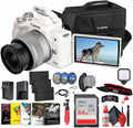 Canon EOS M50 Mirrorless Digital Camera with 15-45mm Lens (White) (2681C011) + 64GB Memory Card + Case + Photo Software + 2 x LPE12 Battery + Charger + Card Reader + LED Light + More