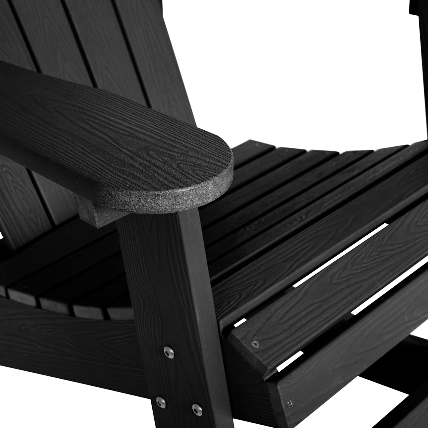 Flash Furniture Savannah Poly Resin Wood Adirondack Rocking Chair - All Weather Black Polystyrene - Stainless Steel Hardware - Set of 2