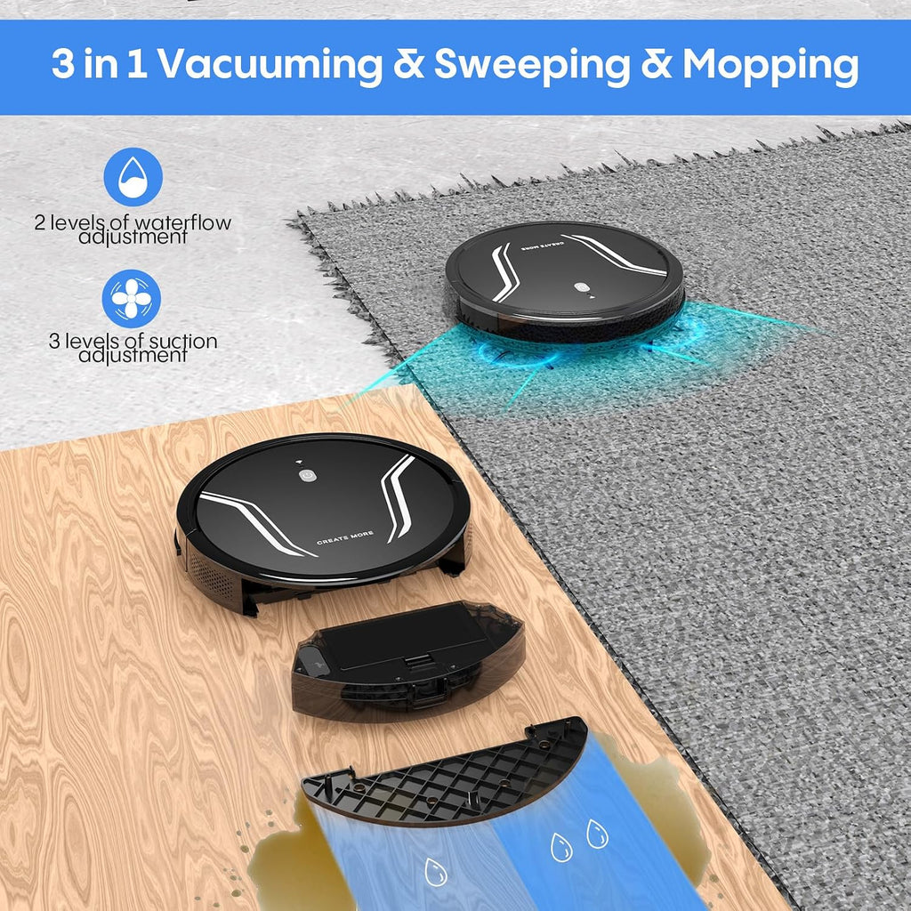 Bagotte Robot Vacuum and Mop Combo, 3-in-1 Robotic Vacuum Cleaner, 5000Pa Strong Suction with Auto Recharging,Tangle Free, Timing Function, App/WiFi/Voice/Remote for Hard Floor and Pet Hair