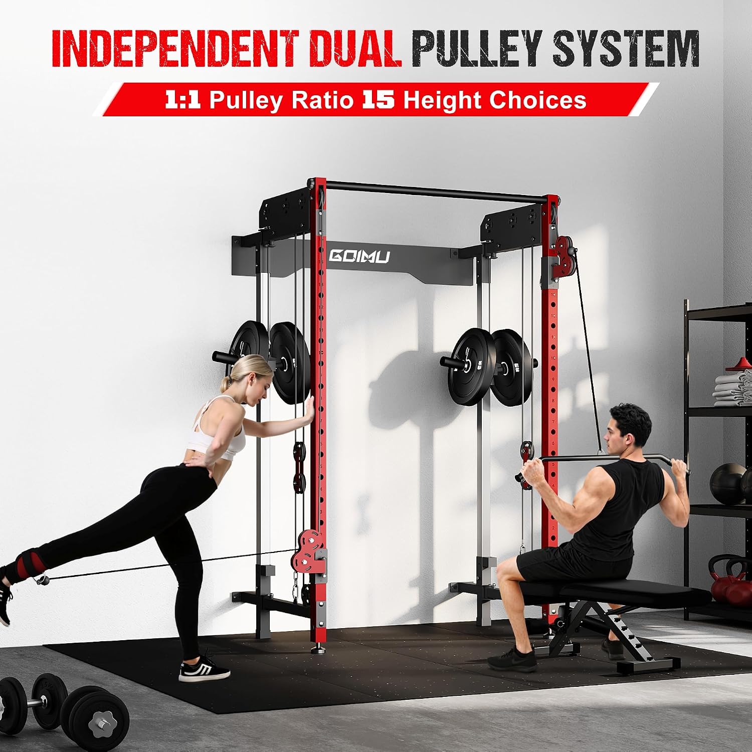 WM3-V4 Folding Squat Rack, Wall Mounted Power Rack with Dual Independent Pulley System, Functional Trainer with 5 Adjustable Function Modes for Space Saving