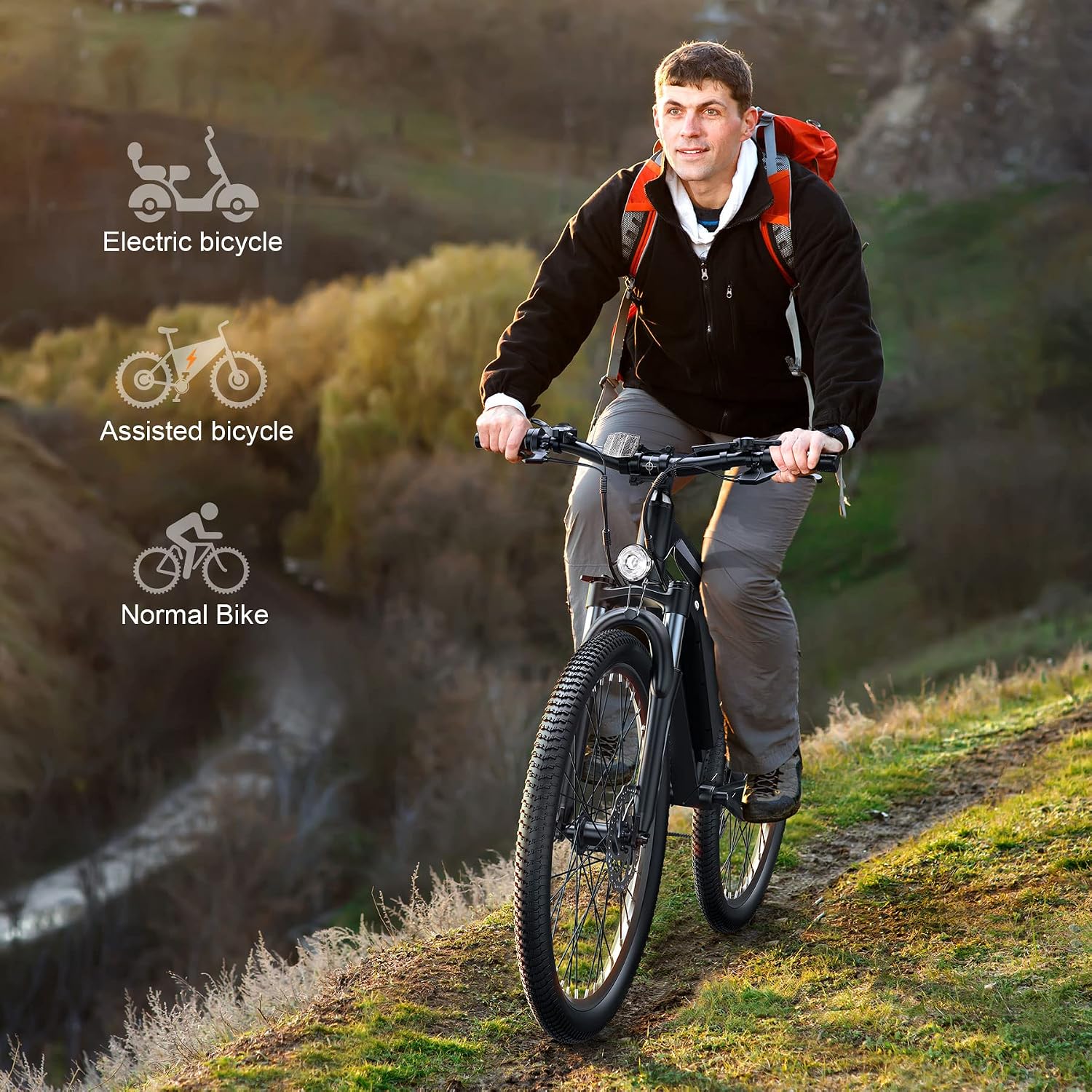 Wooken Electric Bike for Adults with 500W Motor, 27.5'' Ebike with 48V 499WH Removable Battery, Up to 55Miles Electric Mountain Bike, 19.8MPH Adults Electric Bicycle with LCD Display, 21 Speed