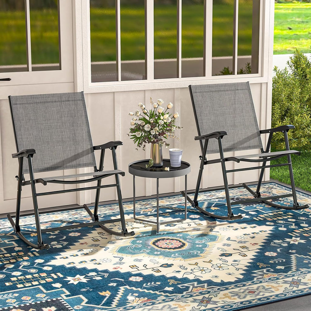 Giantex Folding Rocking Chairs Set of 2 - High Back Patio Rocking Chairs w/Armrests and Footrests, Breathable Back Rest, Portable Porch Rockers for Camping, Garden, Yard, Lawn, Max Load 330 LBS