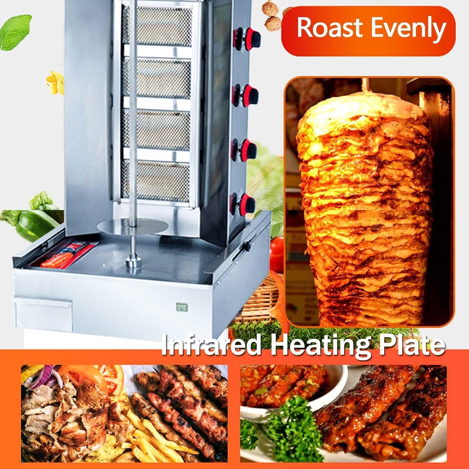 Multi-Function Gas Vertical Barbecue Oven with Large Capacity, Stainless Steel, Resistant, Rotating Barbecue Meat Roaster Grill Machine Rotisserie Grill for Home Use Infrared Roaster Oven