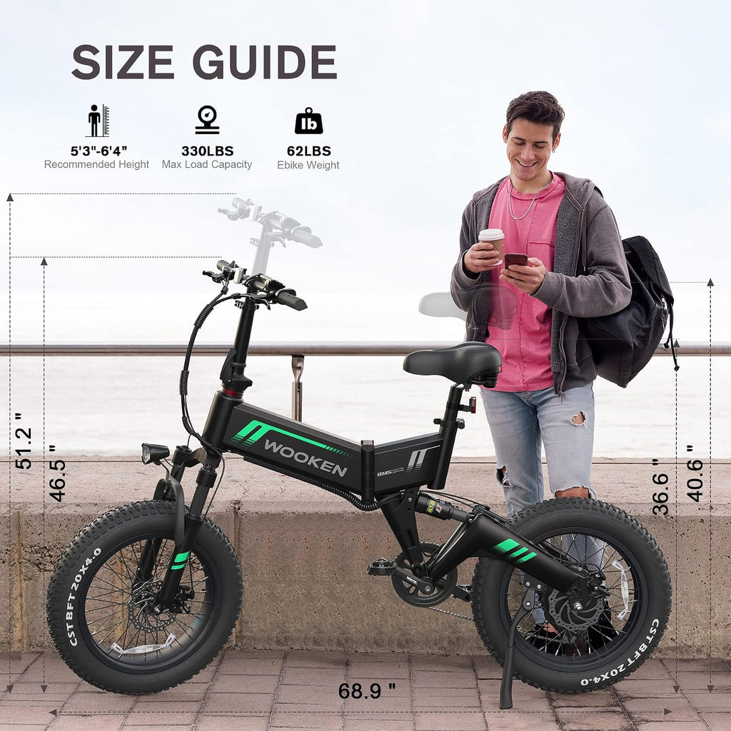 TotGuard Electric Bike,20' Electric Bike for Adults 500W Brushless Motor, 19.8MPH Fat Tire Ebike,Foldable Adult Electric Bicycles with 48V 10Ah Removable Battery,7-Speed,SGS Certified to UL 2849