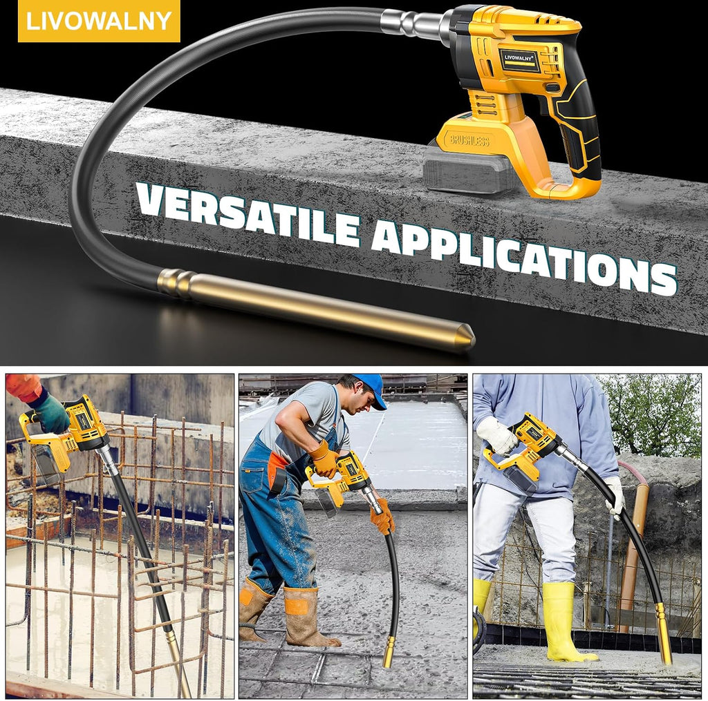LIVOWALNY Handheld Concrete Vibrating Tool Compatible with Dewalt 20V Battery (No Battery), 600W Cordless Electric Concrete Vibrator with 3.8ft Shaft Rod,6000RPM Portable Vibrarator Remove Air Bubble