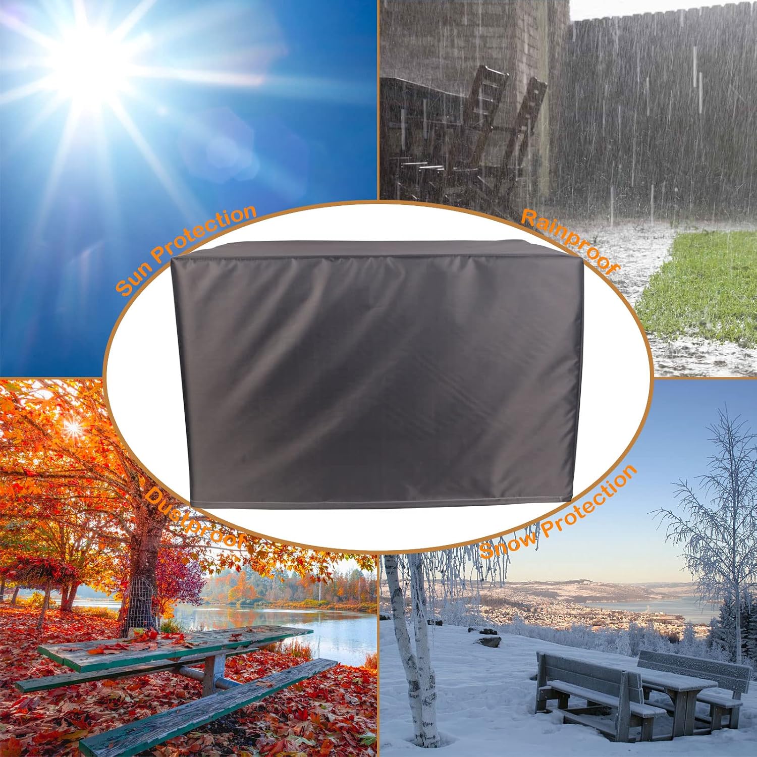Large Garden Furniture Covers Waterproof 91x91x35in Patio Furniture Cover Rectangle 420D Oxford Fabric Anti-UV Square Heavy Duty Dust Proof Garden Table Cover for Outdoor Table Chairs and Sofa