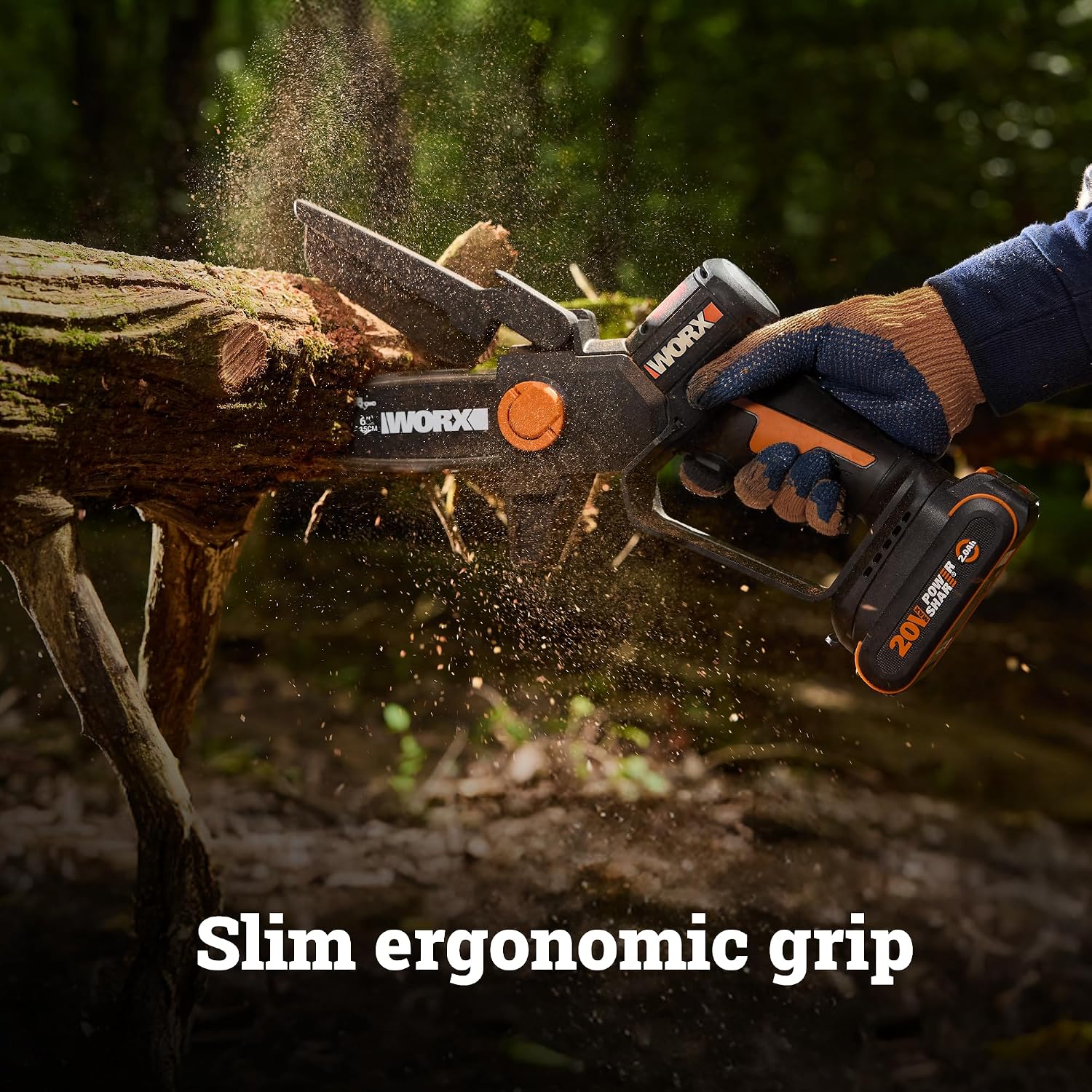 WORX Mini Chainsaw, 20V 6'' Pruning Saw with Brushless Motor, 33 ft/s Chain Speed, Only 3.49 lbs, Includes 20V 2.0 Ah Battery and Charger, PowerShare