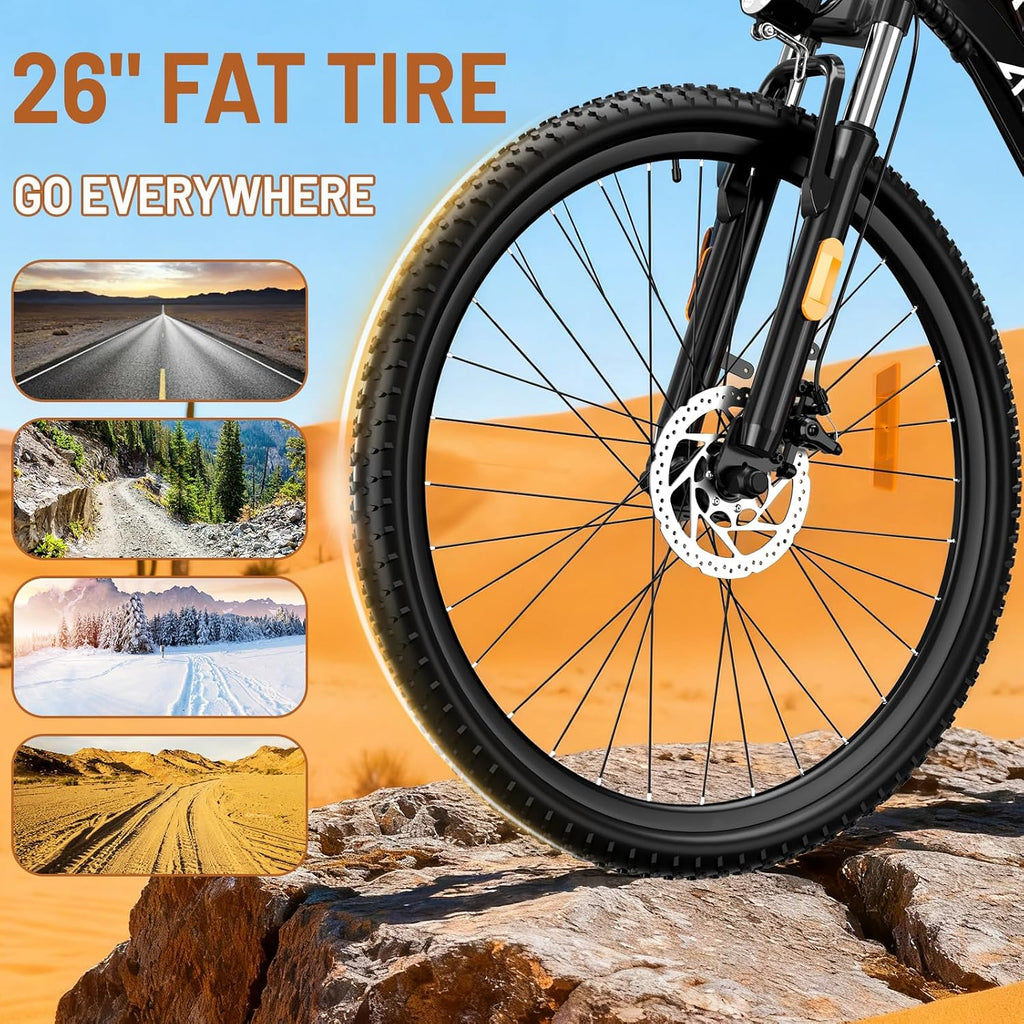 Electric Bike for Adults 750W Peak Motor, 26 Inch Mountain E-Bike with 48V Removable Battery, 7-Speed, Front Fork Suspension, Commuter Electric Bicycle with 25MPH and 40-55Miles PAS Range