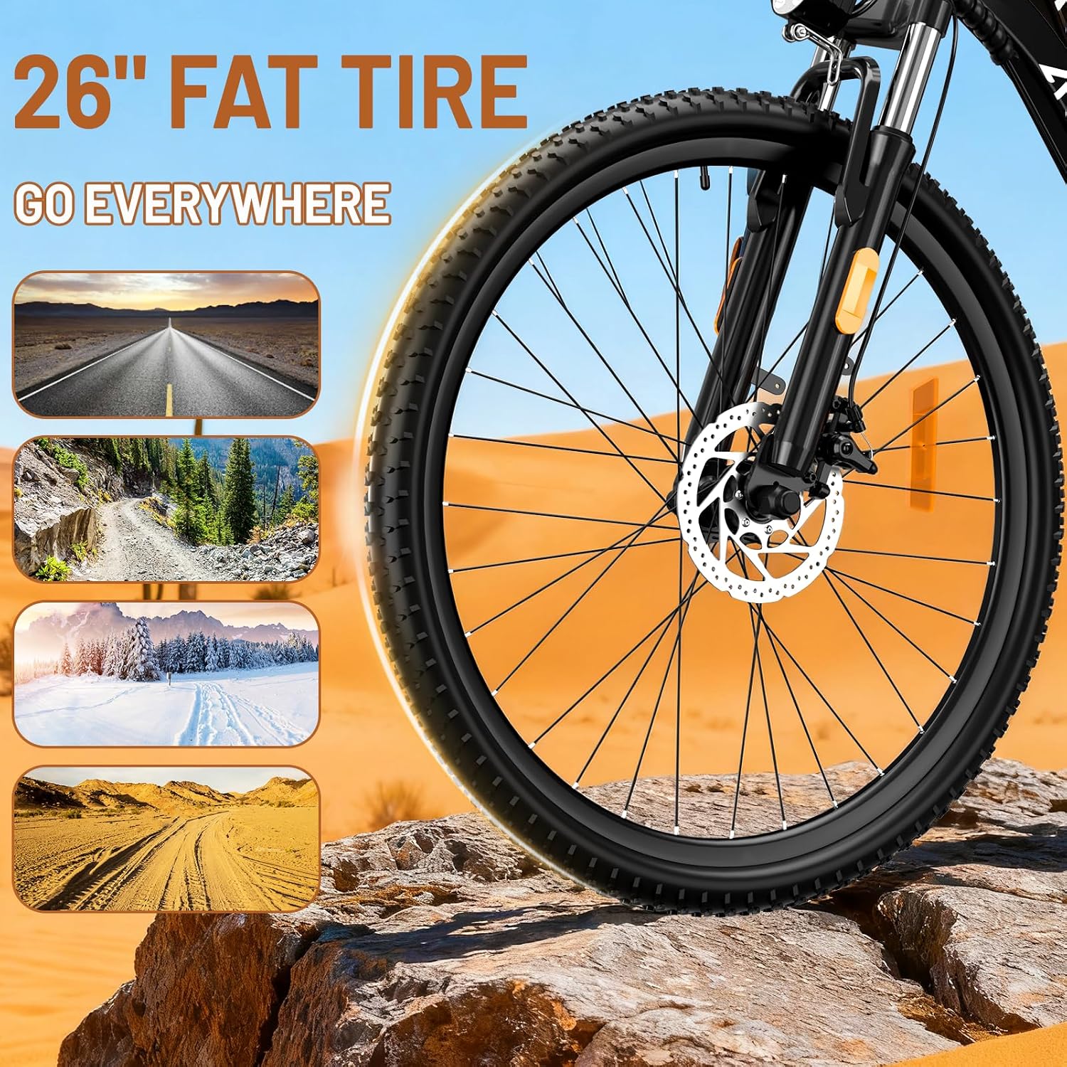 Electric Bike for Adults 750W Peak Motor, 26 Inch Mountain E-Bike with 48V Removable Battery, 7-Speed, Front Fork Suspension, Commuter Electric Bicycle with 25MPH and 40-55Miles PAS Range