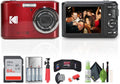 Kodak Pixpro FZ45 Digital Camera (Red) Bundle Including: 64 GB Memory Card, Rechargeable Batteries, Flexible Tripod, Card Reader, Card Wallet, Hand Strap, Full Cleaning Kit