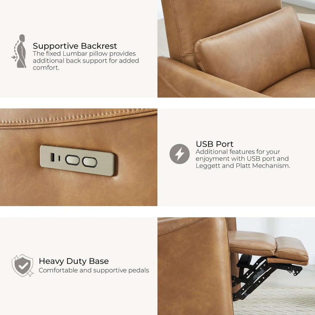 CHITA Oversized Power Recliner Chair Swivel Glider for Big and Tall, FSC Certified Faux Leather Living Room Nursery Rocking Chair with Lumbar Support, Cognac Brown