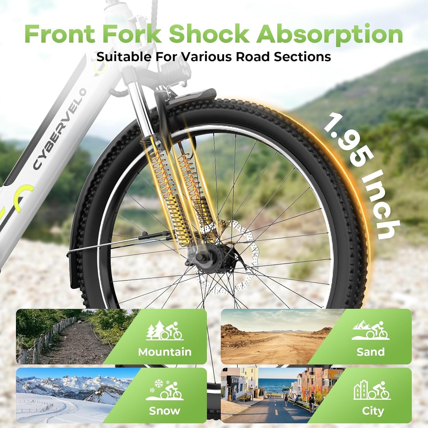 Cybervelo 750W Peak Electric Bike for Adults,up 80 Miles 25AH Removable Battery Ebike, 26' Electric E Bike with 7-Speed,Adult Electric Bicycles for Commute Beach Snow Man Womens All Terrain