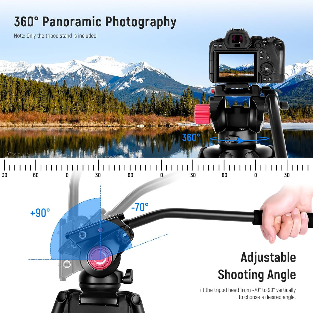 NEEWER 79'/200cm Video Tripod, Heavy Duty Aluminum Alloy Camera Tripod Stand with 360° Fluid Drag Head, QR Plate Compatible with Canon Nikon Sony and Other DSLR Camera Camcorder, Load Up to 17.6lb/8kg