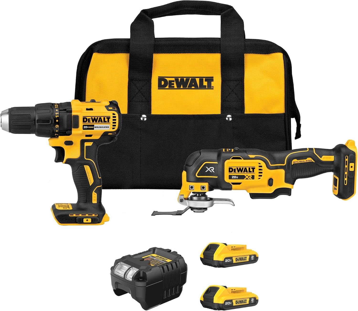 DEWALT 20V MAX Cordless Drill Driver and Oscillating Multi-Tool Combo Kit with 2 x 2 Ah Batteries and Charger, Blade and Workbag (DCK251D2)