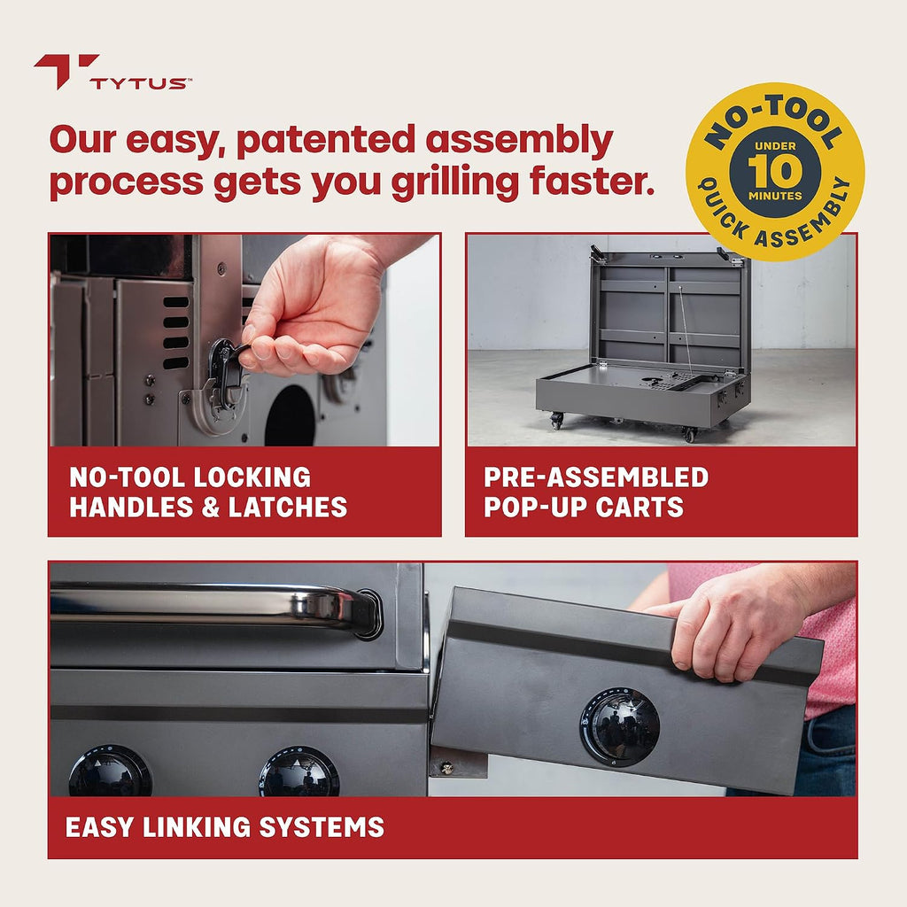 TYTUS Anaheim 5-Burner Propane Gas Grill Outdoor Cooking with Cover, 48,000 BTU Grill & 12,000 BTU Side Burner, 721 sq. in. Cooking Area, Enclosed Storage, Porcelain-Enameled Cast Iron Grates