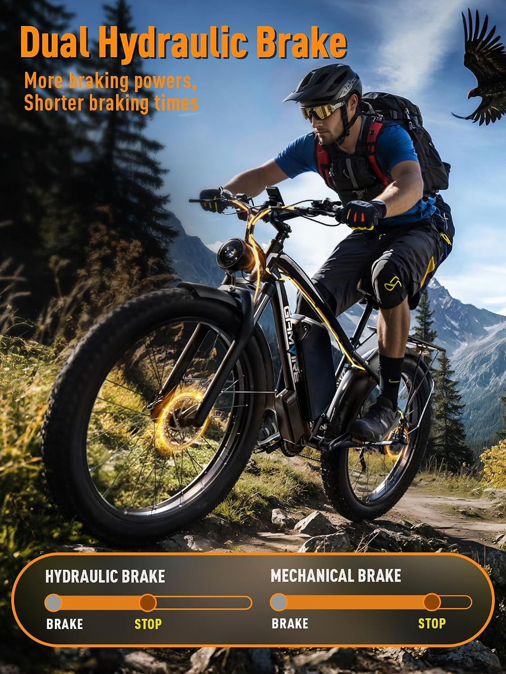 Ebike for Adults Electric, 52V 19.2Ah/32Ah, Peak 2000W/3000W Electric Bicycle, 36/40M P H, 70 Miles/100Miles, Off Road Snow Mountain E-Bike, Hydraulic Disc Brake, 24'/26' Fat Tire E Bike UL2849 by SGS