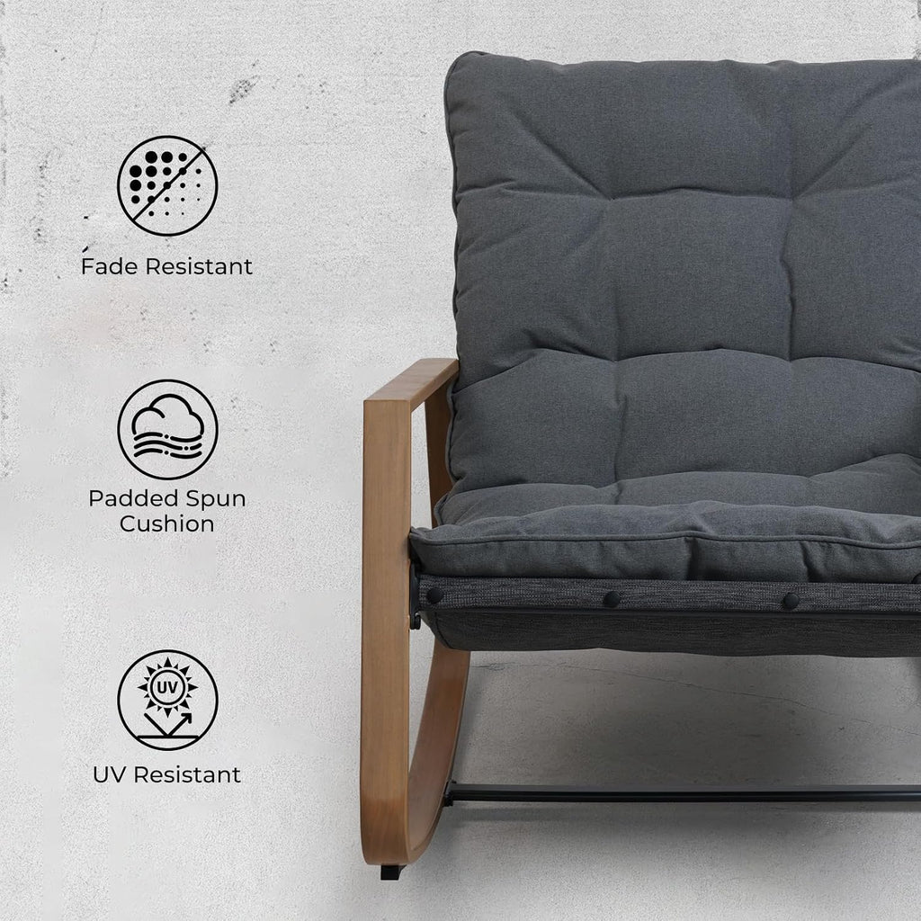 Grand patio Outdoor Rocking Chair, Modern Patio Rocking Chair, 30° Smooth Gliding Motion,Comfortable Padded Seat-Easy Assembly, Living Room, Balcony, Porch, Patio, Garden, Lawn -Dark Grey