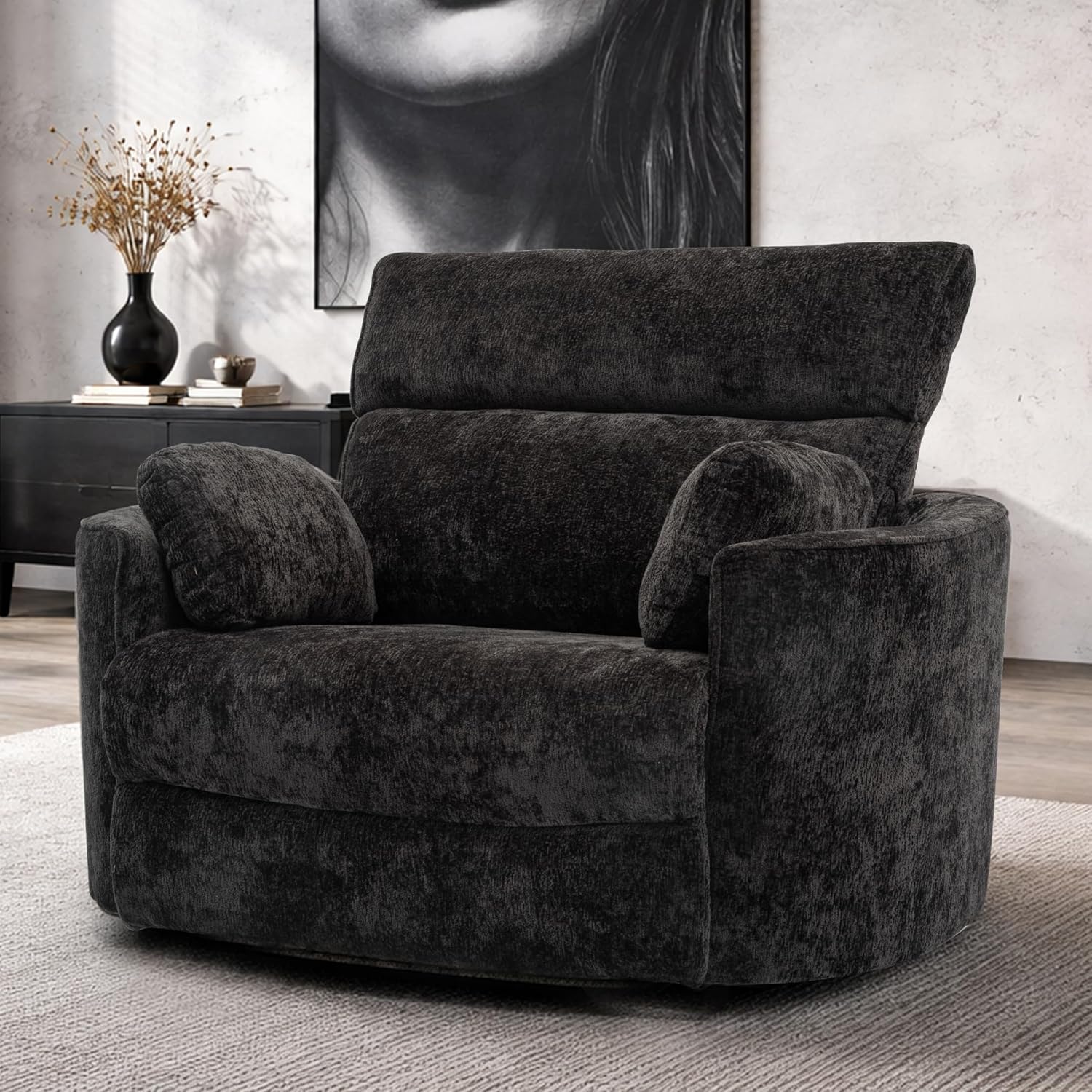 450lbs Oversized Power Recliner Chair for Big and Tall Adults, 52' Extra Wide Electric Recliner with USB & Type-C Ports, Chenille Fabric Single Sofa Chair for Living Room & Bedroom, Black