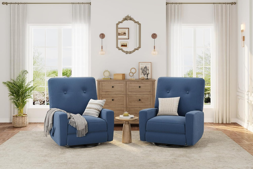Garvee Nursery Recliner Chair, 360° Swivel Rocking Glider Chair for Adults with Adjustable Backrest & Footrest, Upholstered Armchair for Living Rooms, Bedrooms, Apartments, Blue