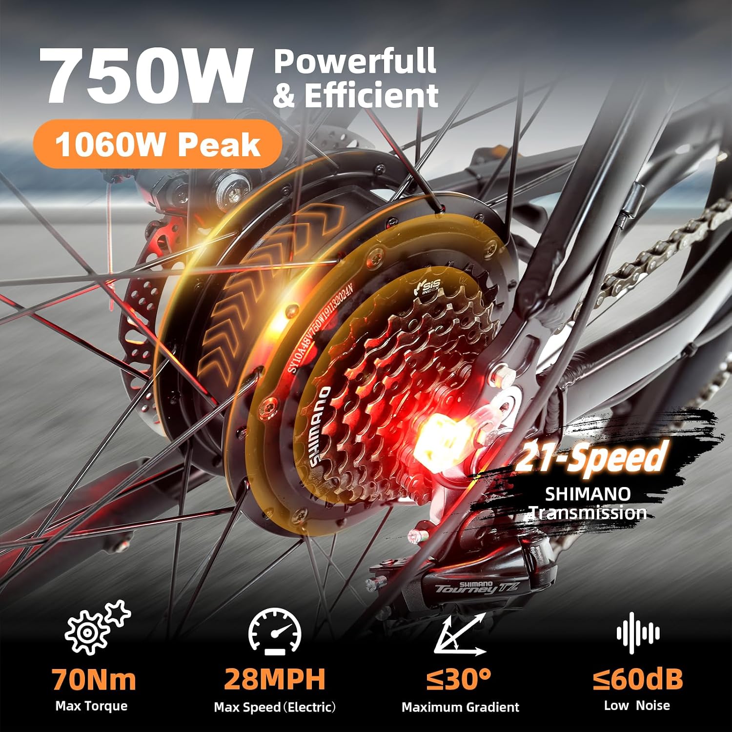 HOTEBIKE Electric Bike for Adult 750W Electric Mountain Bike 48V 13AH Removable Battery Ebike with Suspension Fork Aluminium Frame, Professional 21-Speed Gears