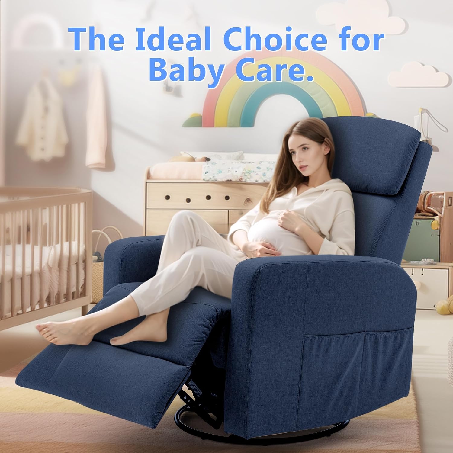 Korser Power Swivel Recliner Chairs for Adults, Electric Glider Rocking Chair Nursery, Glider Recliner Nursery Chair with Classified Side Pocket, Nursery Rocking Chairs with USB and Type-C Ports