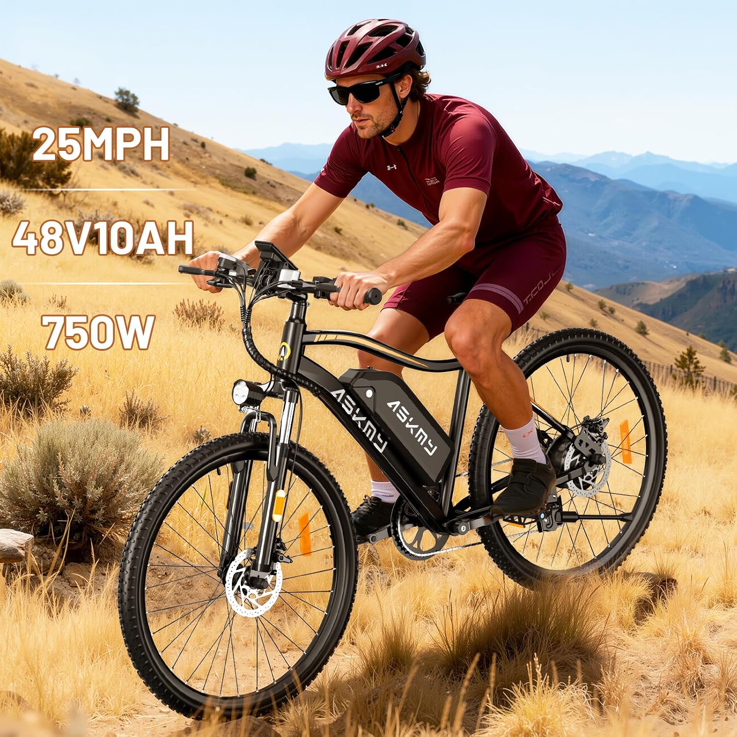 Electric Bike for Adults 750W Peak Motor, 26 Inch Mountain E-Bike with 48V Removable Battery, 7-Speed, Front Fork Suspension, Commuter Electric Bicycle with 25MPH and 40-55Miles PAS Range