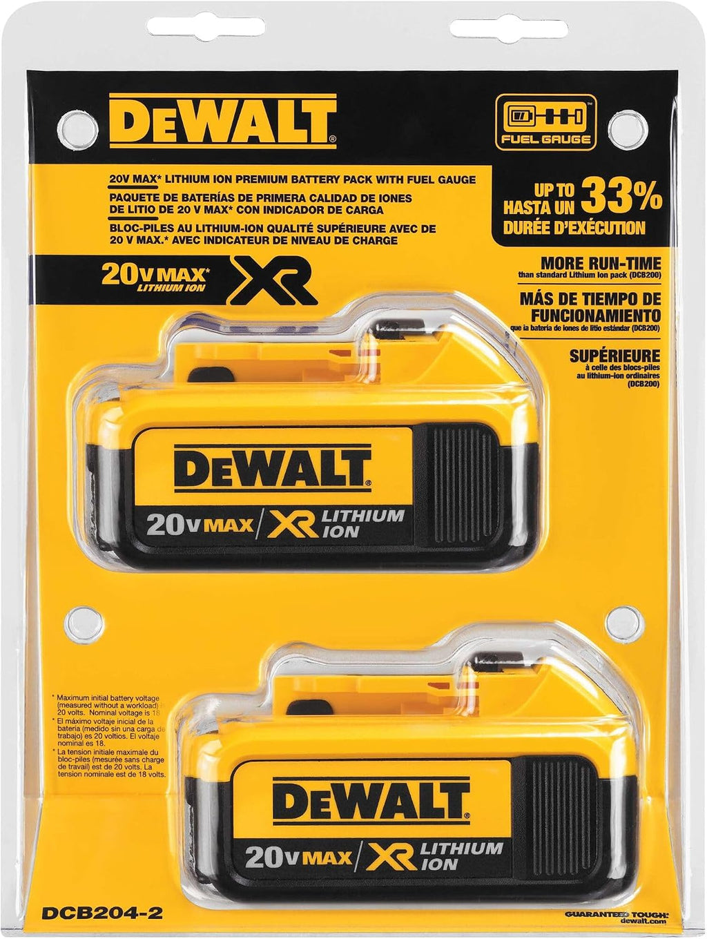 DEWALT 20V MAX* XR Battery, 4.0-Ah, 2-Pack (DCB204-2), Black
