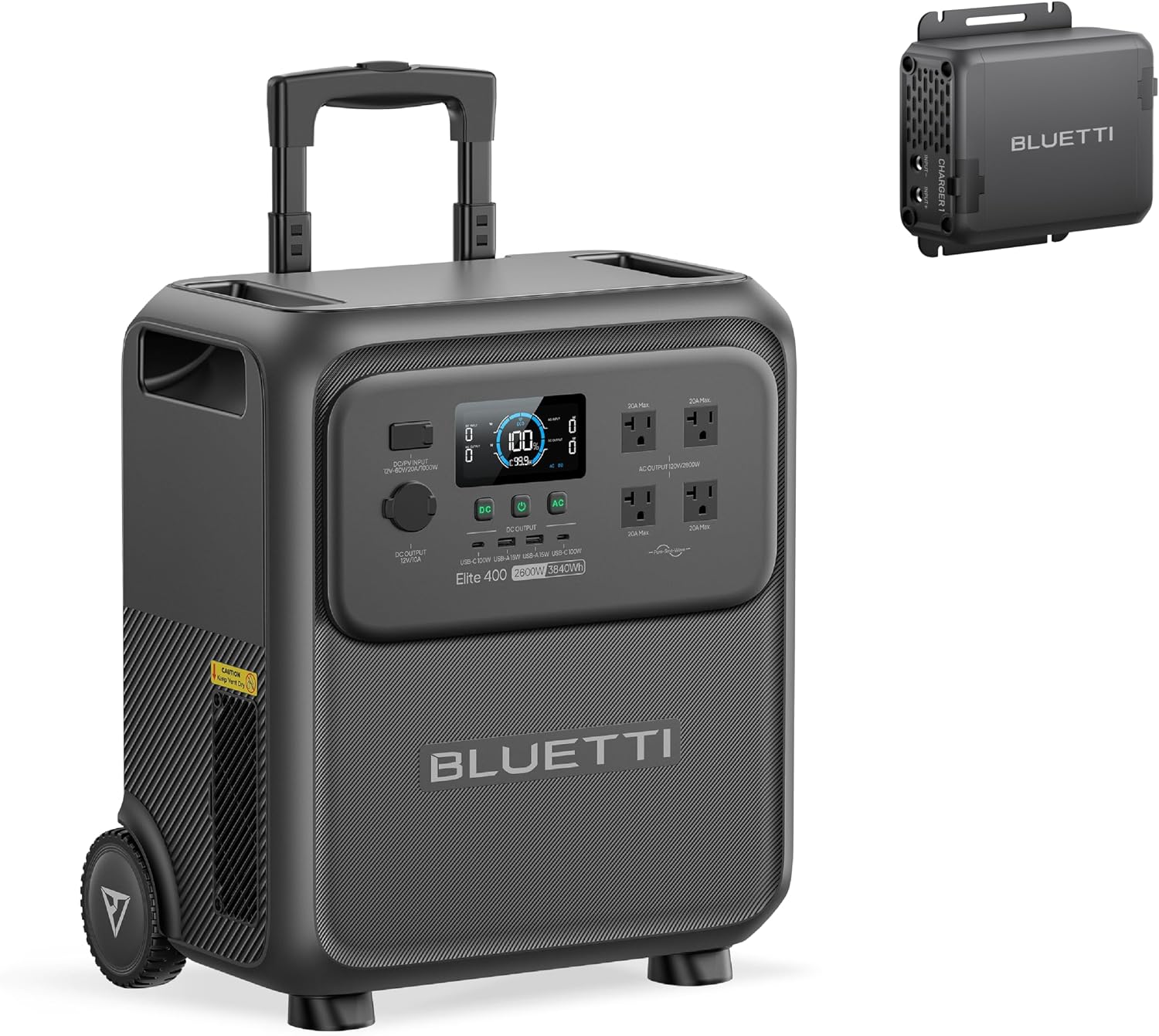 BLUETTI Elite 400 Portable Power Station with Charger 1 (Ship Separately), 560W DC-DC Alternator Charger, 7.5H Full Charge via Car, 3840Wh 2600W LFP Batttery Backup for Home Backup, Outage, RV Life