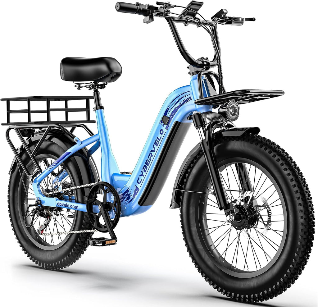 Cybervelo 1500W Motor Peak Electric Bike for Adults and Teenagers, 48V 20AH Removable Battery Step Thru EBike, 30+MPH, 80 Miles Max Range, 20' Fat Tire Adult Electric Bicycles for 7 Speed