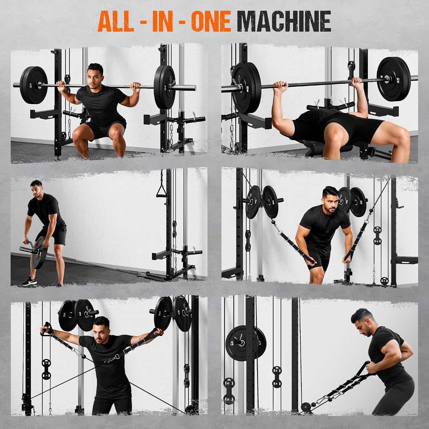 WM3-V4 Folding Squat Rack, Wall Mounted Power Rack with Dual Independent Pulley System, Functional Trainer with 5 Adjustable Function Modes for Space Saving